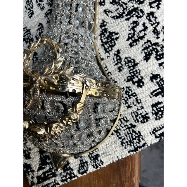 French 1970s Small Gold French Basket Crystal Sconces - a Pair For Sale - Image 3 of 6