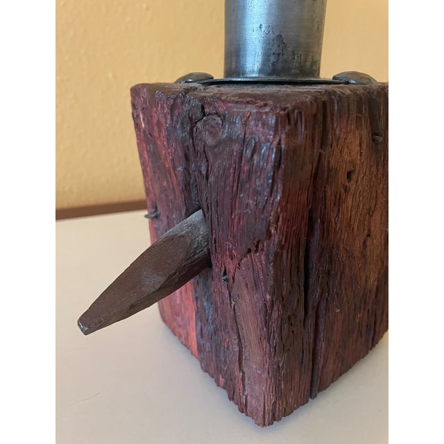 Brown Vintage French Rustic Candlestick, 1960s For Sale - Image 8 of 10