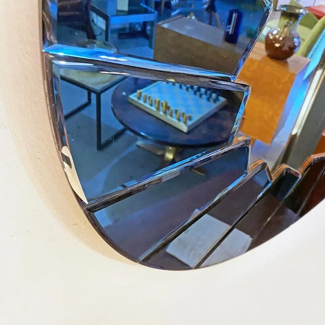 Glass Mid-Century Modern Italian Blue Round Mirror with Glass Frame, 1960s For Sale - Image 7 of 9