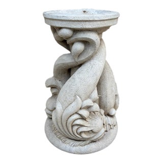 Vintage Neoclassical Triple Dolphin Cast Stone Garden Pedestal For Sale