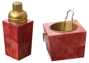 Brass & Goatskin Ice Box & Pitcher Set by Aldo Tura, 1950s, Set of 2