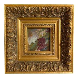 "Burgundy and Green" 2026 Mini Painting by Jessalin Beutler With Vintage Frame For Sale