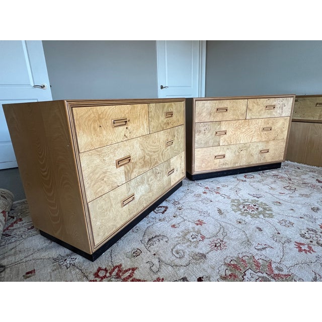 Mid-Century Modern Pair of Vintage Henredon Scene Two Burlwood Dressers For Sale - Image 3 of 8