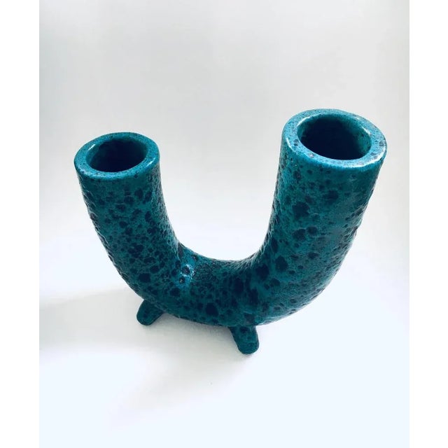 Brutalist Art Pottery Studio Fat Lava Horn Spout Vase, Belgium, 1960s For Sale - Image 6 of 12