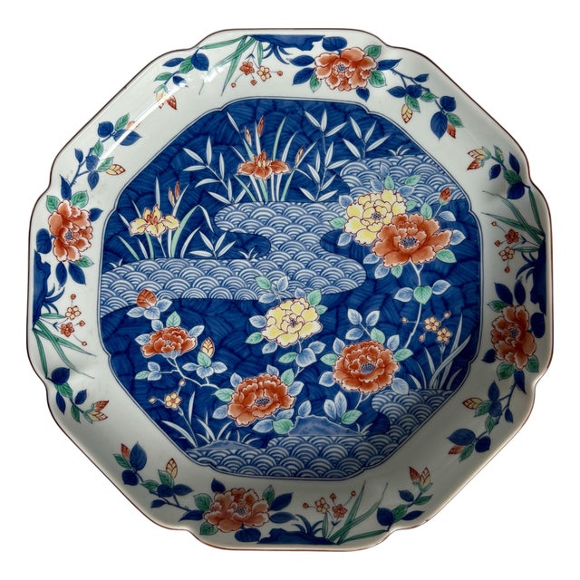 Vintage Japanese Mino Ware Imari Style Hand-Painted Porcelain Platter For Sale