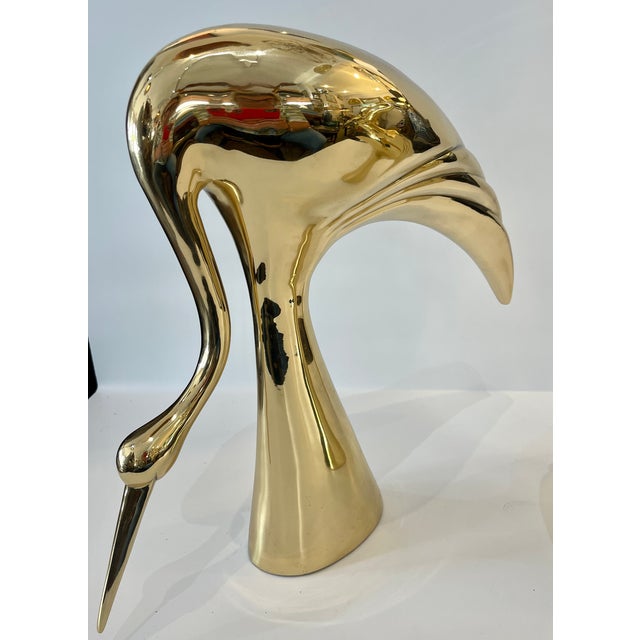 Italian Art-Deco Style Brass Crane Sculptures, Set, 1960s. For Sale - Image 4 of 12