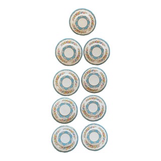 Vintage Crown Staffordshire Lyric Tunis Blue Bread Plates – Set of 9 – Fine Bone China England – 1930s–1950s For Sale