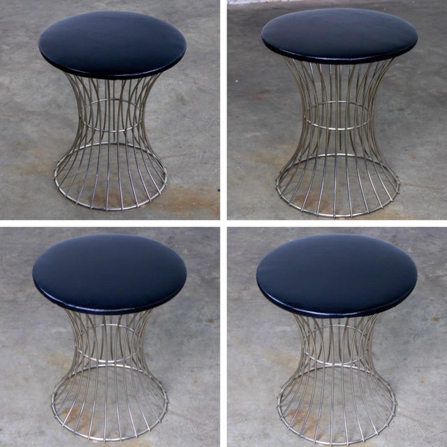 Mid-20th Century MCM Stool Manner of Warren Platner Chrome Wire Base and Black Vinyl Seat For Sale - Image 15 of 18