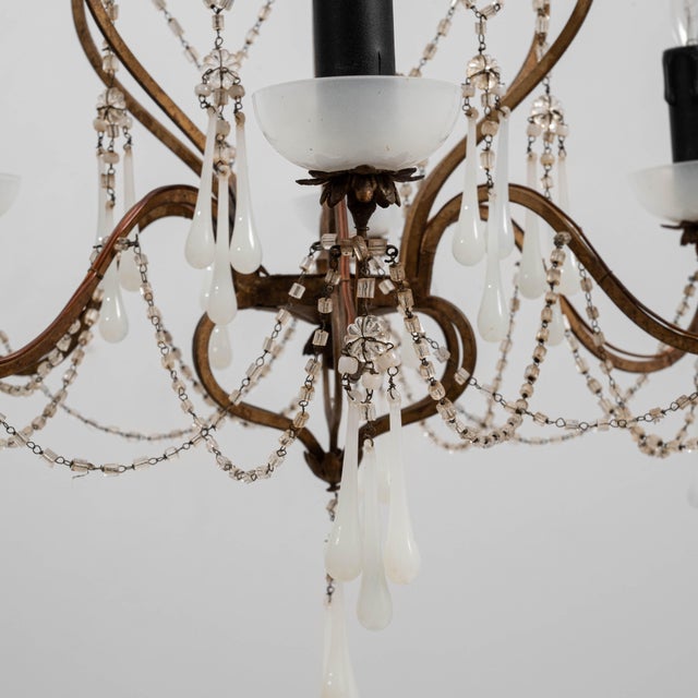 20th Century Italian Rococo Revival Gilt Metal Chandelier With Glass Drops For Sale - Image 14 of 18