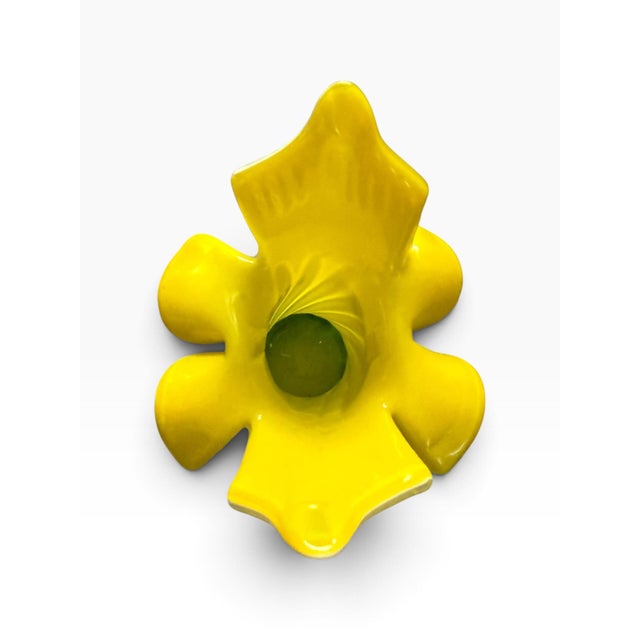 Ceramic Vintage Green & Yellow Jack-in-the-Pulpit Glass Vase, Made in China For Sale - Image 7 of 8