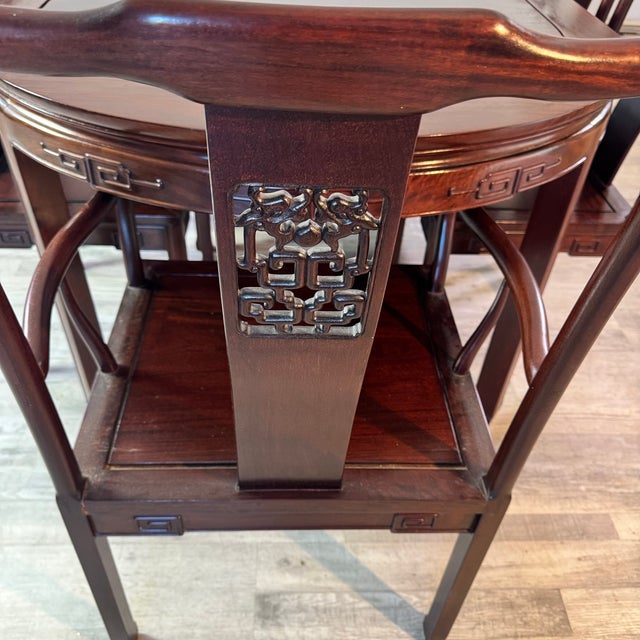 Vintage Asian Rosewood Carved Longevity Extending Dining Table & 10 Chairs For Sale - Image 11 of 13