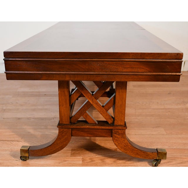 1930 English Regency Mahogany Banded Satinwood Coffee Table With Extending Leaf For Sale - Image 17 of 18