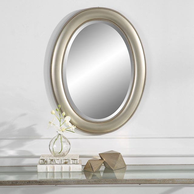 2020s Metallic Silver Wide Framed Oval Mirror For Sale - Image 5 of 6