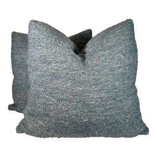 Kravet Couture Boucle in Blue 22" Pillows-a Pair For Sale