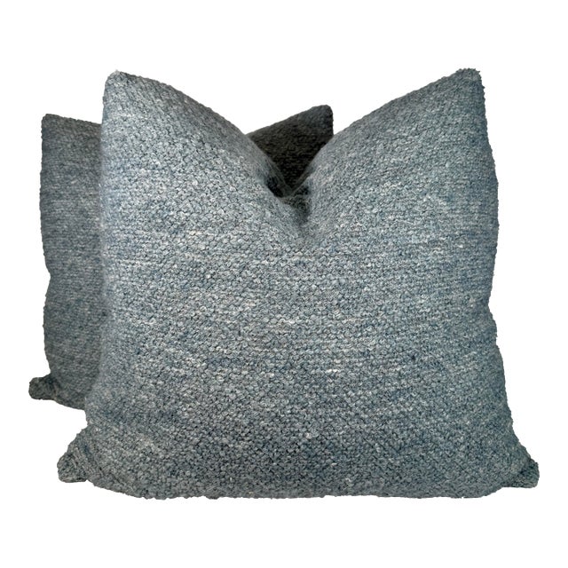 Kravet Couture Boucle in Blue 22" Pillows-a Pair For Sale