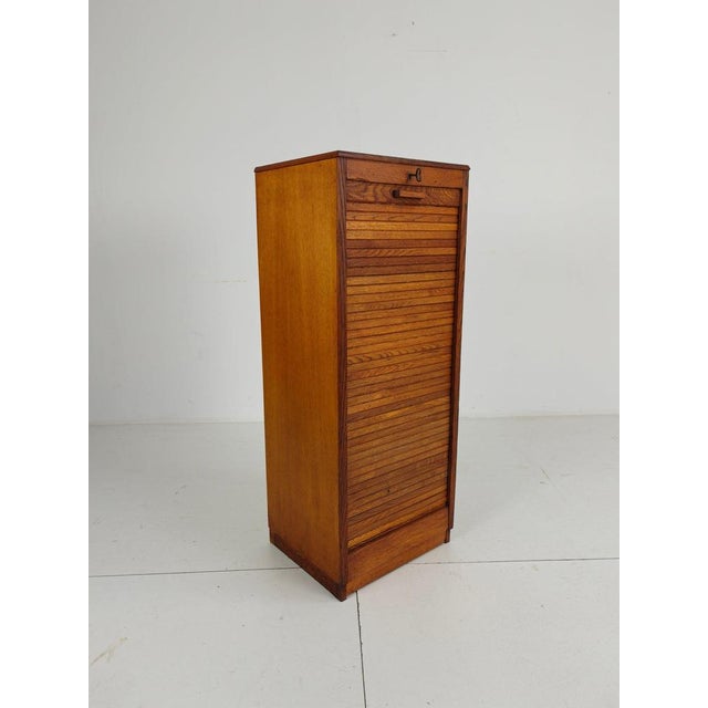 Dutch Oak Archive Cabinet with Tambour Door, 1940s For Sale - Image 3 of 8
