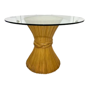 Mid 20th Century McGuire Style Sheaf of Wheat Bamboo and Glass Dining Table