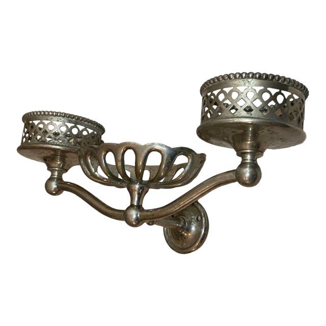 Antique Industrial Nickel Plate Brass Bathroom Wall Fixture Soap Dish Cup Holder For Sale