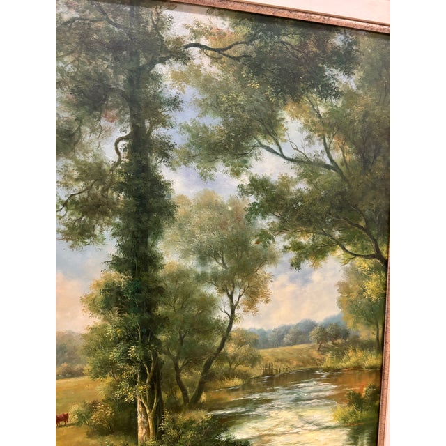 Vintage Framed Landscape Oil Print on Canvas For Sale - Image 4 of 9