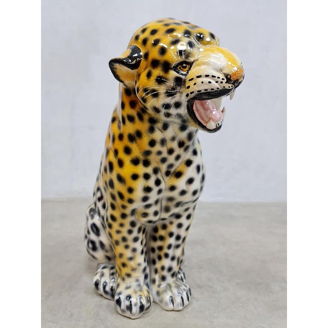 1960s Vintage Italian Handmade Ceramic Leopard Cheetah Sculpture For Sale - Image 5 of 5