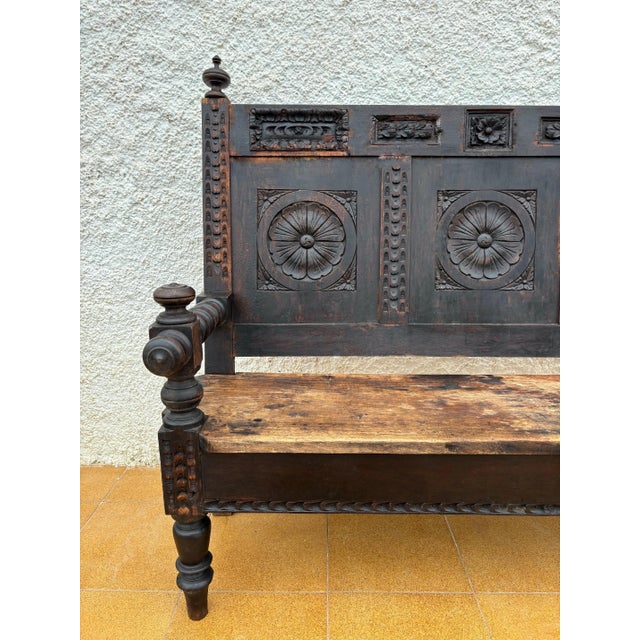 Wood Spanish Renaissance Revival Carved Wooden Bench, Early 20th Century For Sale - Image 7 of 9