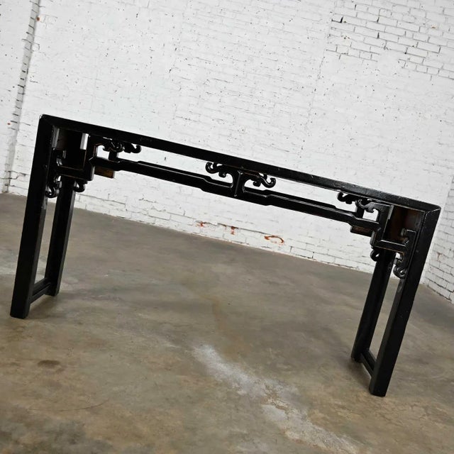 Wood Asian Chinoiserie Distressed Black Finish Alter Style Sofa Console Table For Sale - Image 7 of 13