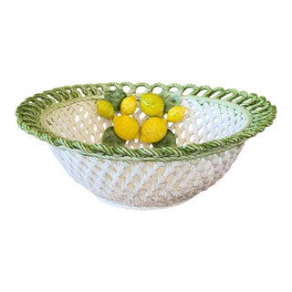 Handcrafted Italian Ceramic Lemon Basket Bowl by Lanzarin Ceramiche For Sale