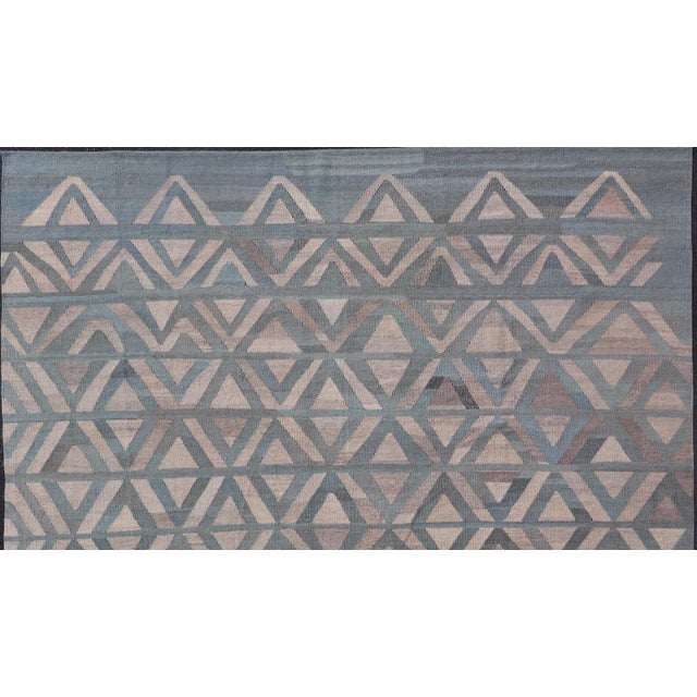 Modern Geometric Design Hand-Woven Kilim Rug by Keivan Woven Arts, 9'2 X 11'7 For Sale - Image 10 of 13