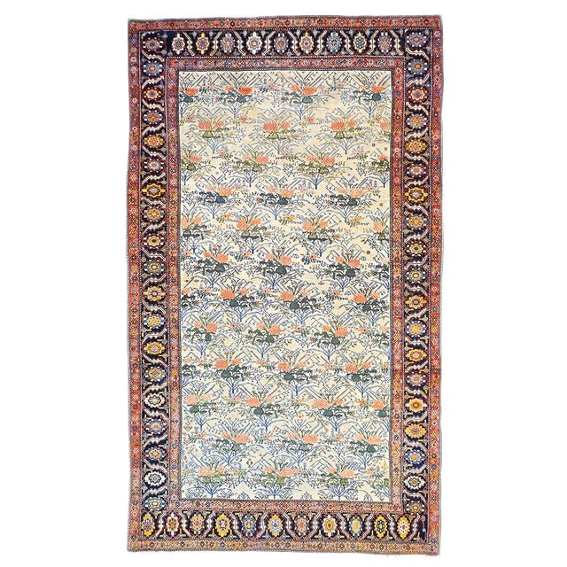 Antique Persian Malayer Wool 11x18 Ivory, Blue, Green & Salmon Handwoven Area Rug #9902772 For Sale