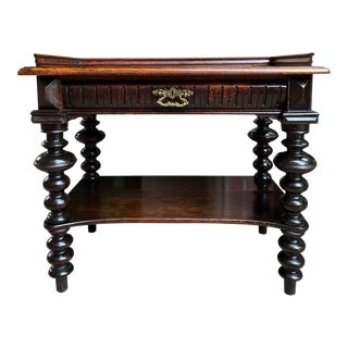 Antique English Hall Sofa Table Sideboard Carved Oak Bobbin Leg C1910 For Sale