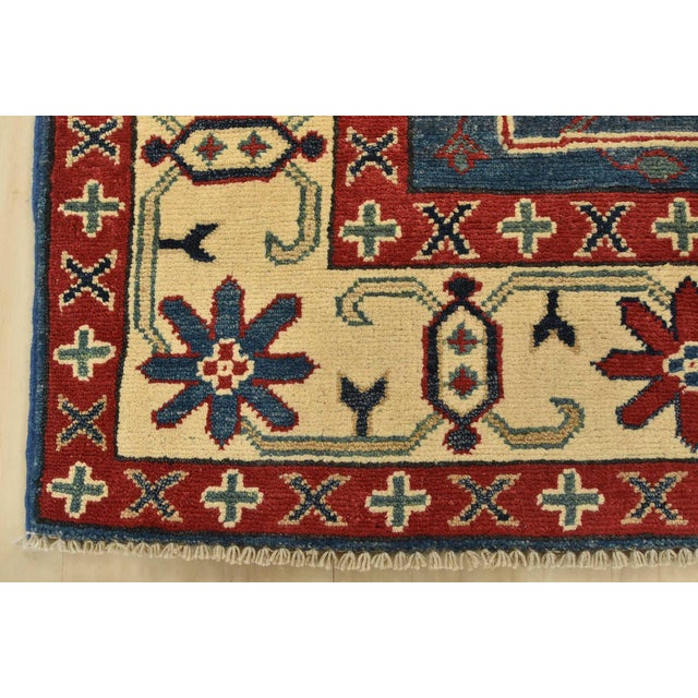 Kazak Rug 3’11” X 5’11” Blue Wool Tribal Hand-Knotted Oriental Carpet For Sale - Image 9 of 12