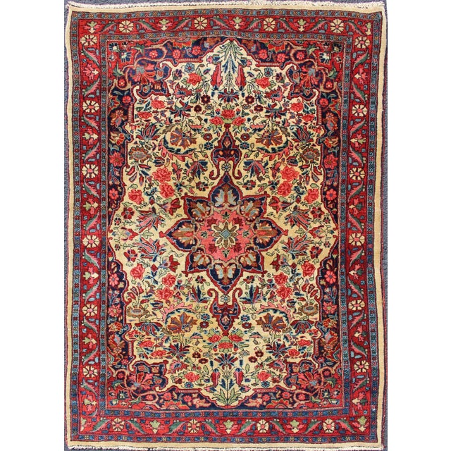 Antique Persian Medallion Bidjar Colorful Rug in Ivory, Navy Blue and Red 3'4 X 5'0 For Sale - Image 13 of 13
