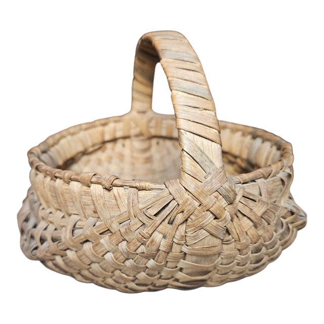 Early 20th Century Small Mellon or Buttocks, Appalachians Basket, With Blue Dyed Slats For Sale