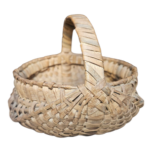 Early 20th Century Small Mellon or Buttocks, Appalachians Basket, With Blue Dyed Slats