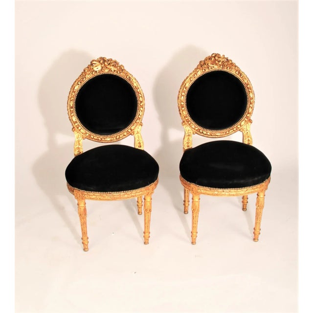 Black 19th Century French Giltwood Velvet Side Chairs - a Pair For Sale - Image 8 of 8
