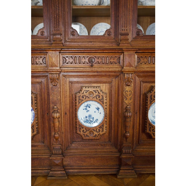 19th Century Neo-Renaissance Monumental Manor-House Display Cabinet with Integrated Porcelain Plates For Sale - Image 11 of 13