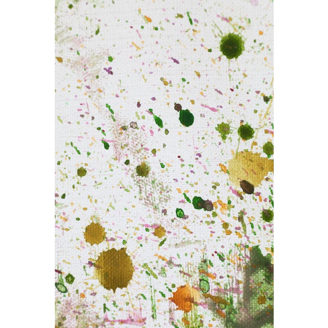 "View From Above / Magenta Tulips on Dark Green" Large Abstract Acrylic Painting by Simon Findlay For Sale - Image 6 of 8