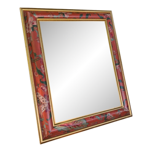 Vintage Chinoiserie Hand-Painted Wooden Beveled Wall Mirror