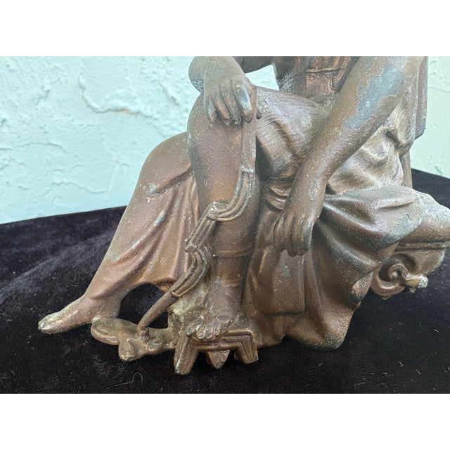 Antique Neoclassical Seated Woman Spelter Sculpture With Aged Patina For Sale In Orlando - Image 6 of 10