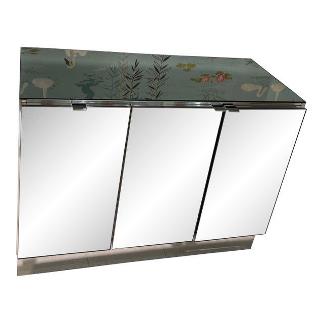 1960s Attributed to Ello Mirror and Chrome 3-Door Credenza For Sale