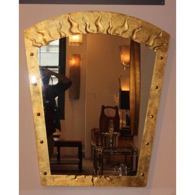Stunning 1980s Èglomisè gold leaf mirror by David Marshall with flame pattern.