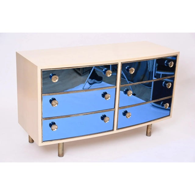 1990s Curved Dresser with Blonde Wood and Blue Crystal Glass by Gio Ponti, 1990 For Sale - Image 5 of 13