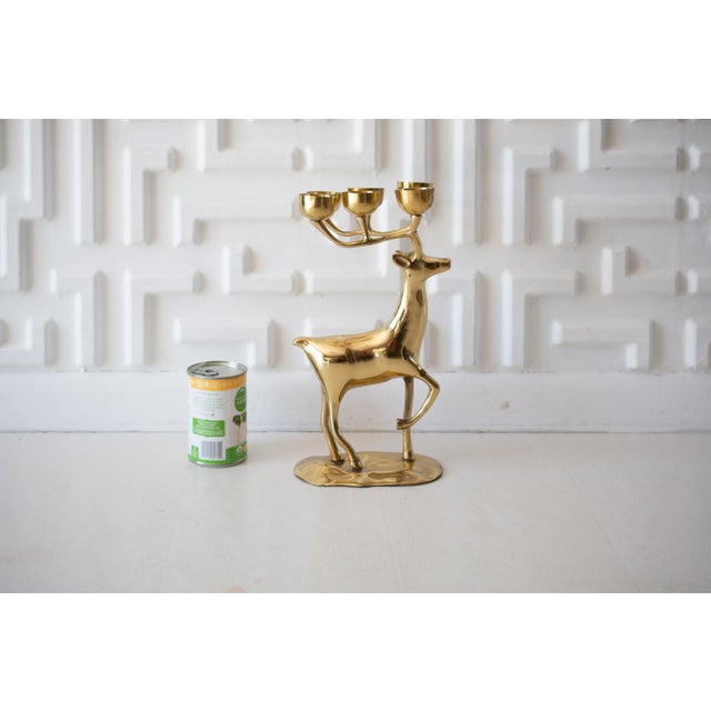 1970s Mid-Century Vintage Large Polished Brass Deer Candelabra For Sale - Image 6 of 9