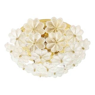 Large Mid-Century Modern Flower Flush Mount in Murano Glass and Brass by Ernst Palme for Palwa, Germany, 1970s For Sale