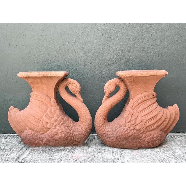 Vintage Cast Cement Swan Low Stools - A Pair For Sale In West Palm - Image 6 of 12