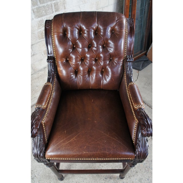 Hancock & Moore Late 20th Century Hancock & Moore French Chesterfield Style Carved Brown Leather Tufted Bar Stool For Sale - Image 4 of 12
