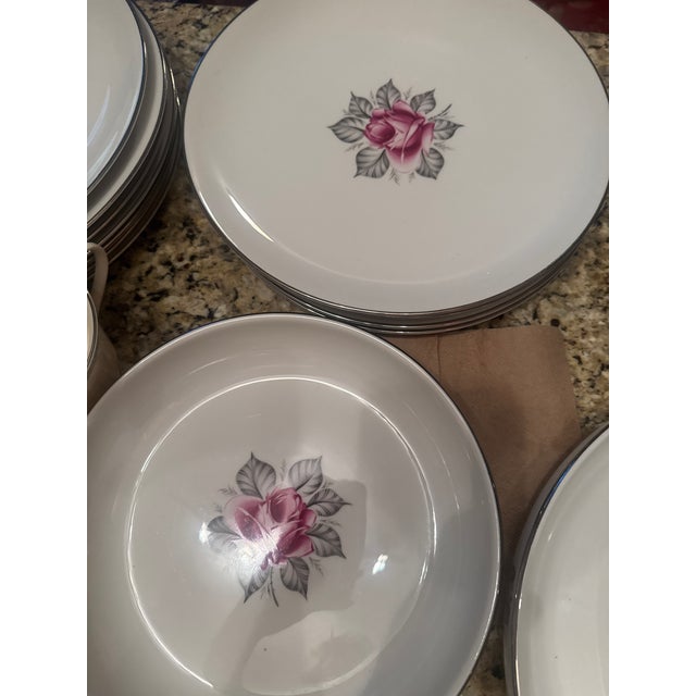 1950s Mid-Century Modern “Normandy Rose” Parisienne by Royal Jackson. 12 - Person 81 Piece Set For Sale - Image 4 of 7