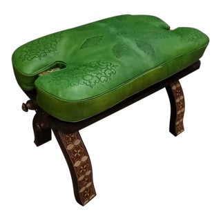 Contemporary Moroccan Lime Green Camel Saddle Stool For Sale