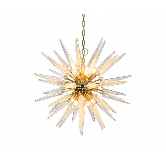 Sputnik Pendant Light with 51 Clear Glass and Brass-Plated Metal Points from Justfurnituress SRL For Sale - Image 4 of 9