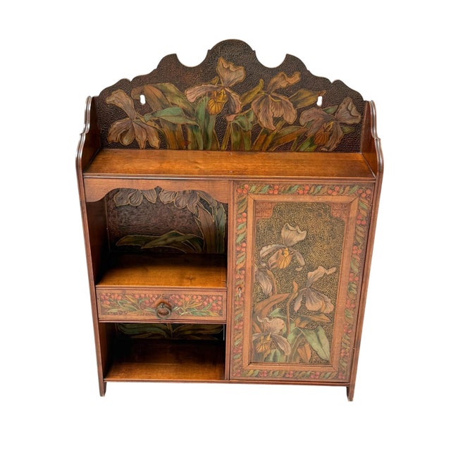 Aesthetic Movement Wall Cabinet with Hand-Painted Floral in Walnut, 1890s For Sale - Image 10 of 14